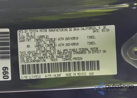 2024 Toyota Tacoma Trd Sport из США, поврежденный, VIN 3TMLB5JN9RM007196